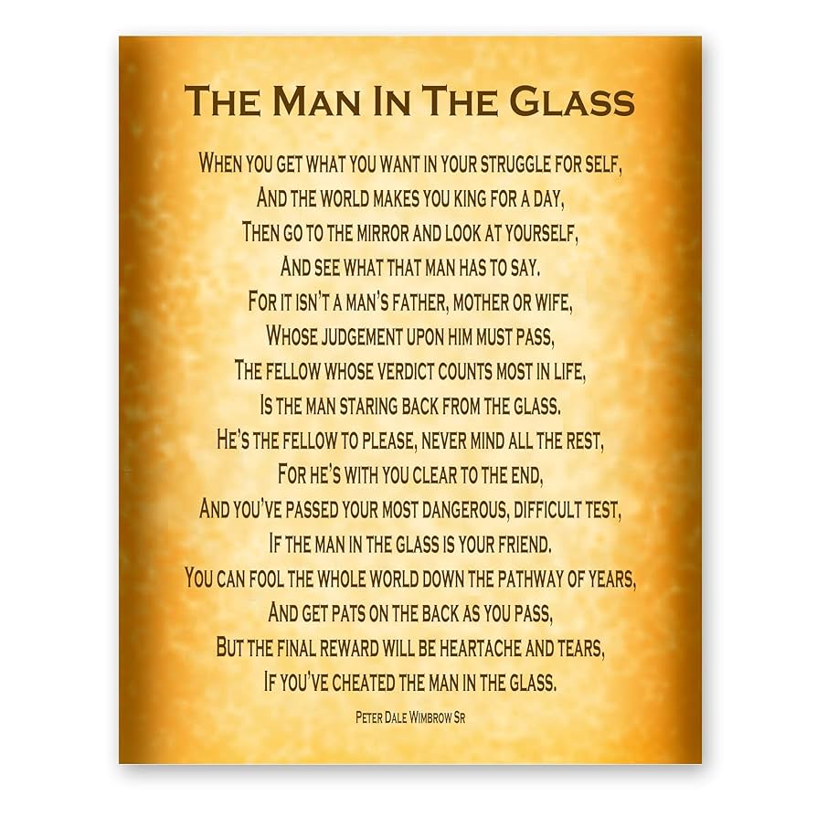 The Man in the Glass Poem by Peter Dale Wimbrow Sr Inspirational Home Decor Office Dad Grad Gift 8×10 Print (Gold) Review