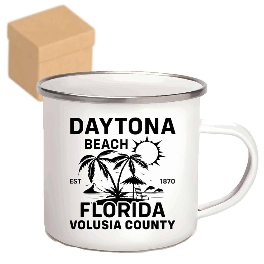 Daytona Beach, Florida Volusia County Souvenir, Gift For A Niece – 12oz Enamel Silver Mug Review