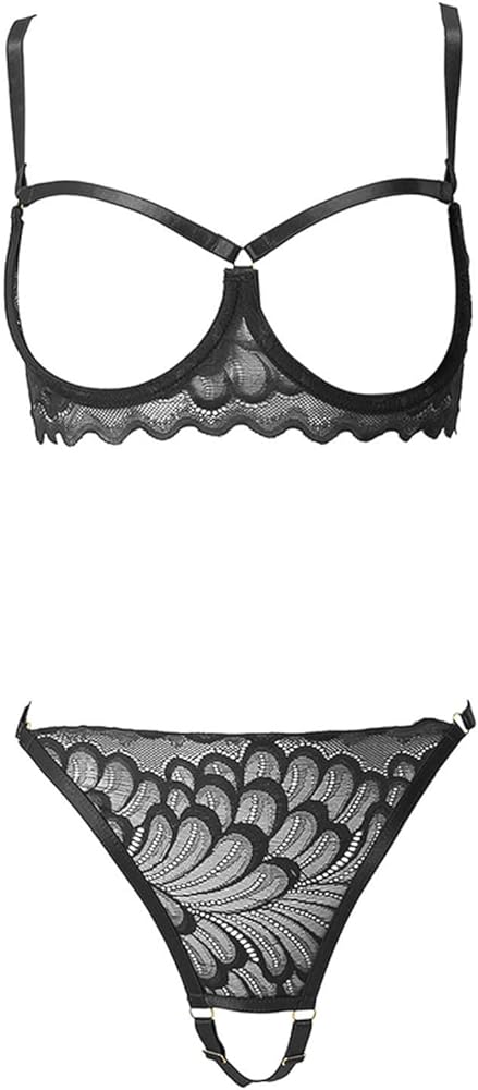 Women Sexy Lace Lingerie Solid Hollow Out Underwear Cupless Bra and Thong Panties Push Up Strap Bralette Sleepwear Set review