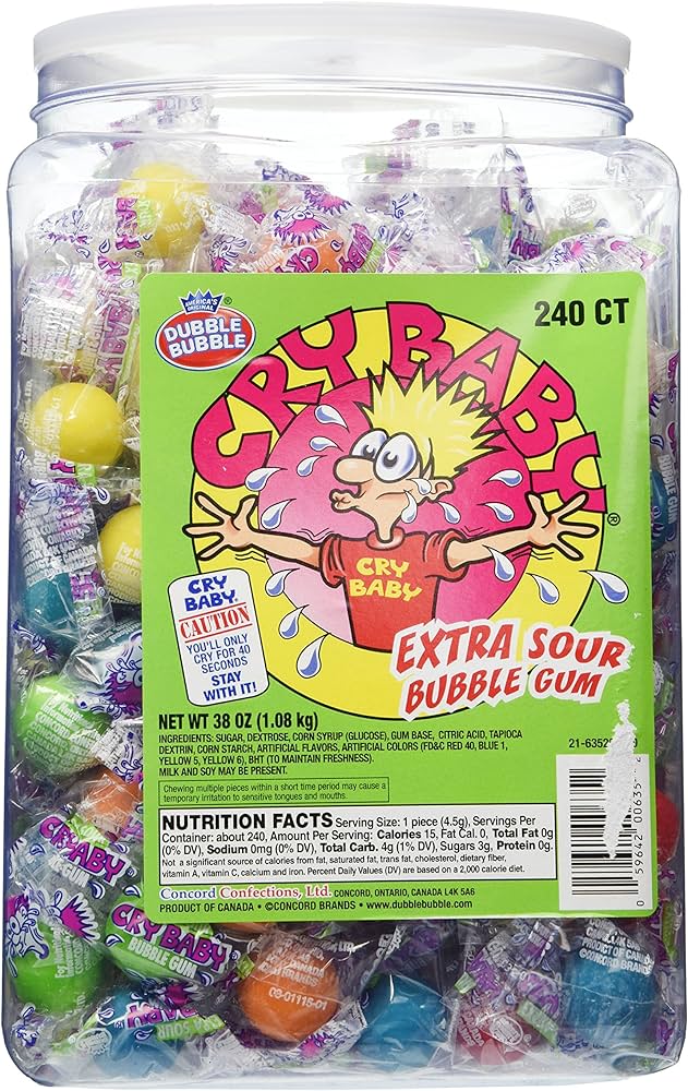 Cry Baby Extra Sour Bubble Gum 240ct. Tub, 38oz review