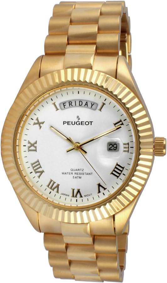 Peugeot 14K All Gold Plated Big Face Luxury Watch Review